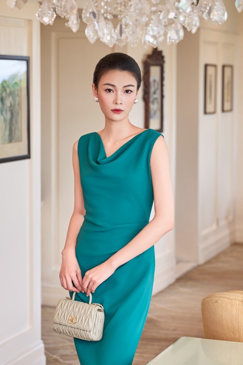 Sixdo Green Woven Sarong Dress